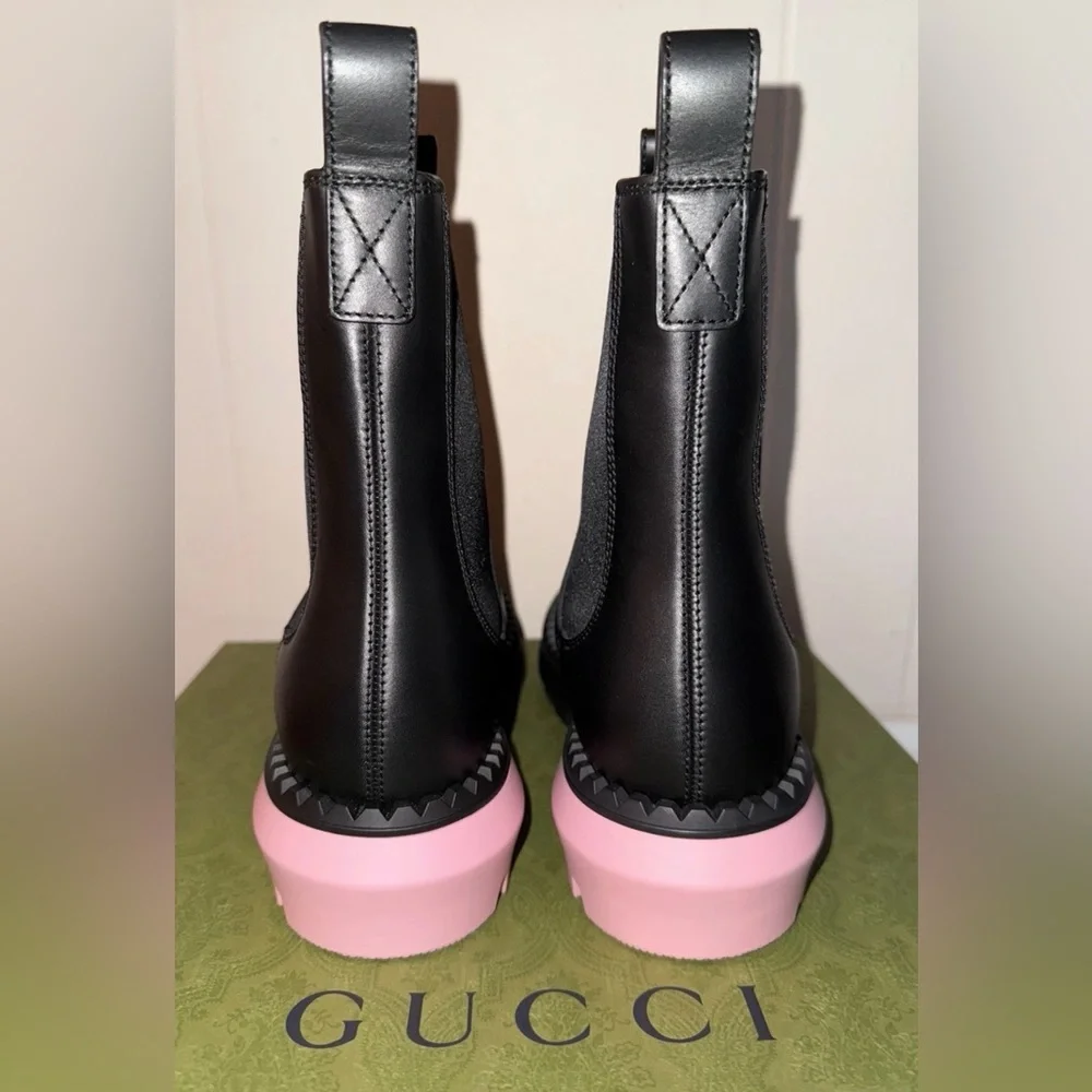 Gucci Black Leather Chelsea Boot Sierra Stretch Ankle Women Size 8 US/38 EU - Picture 5 of 8
